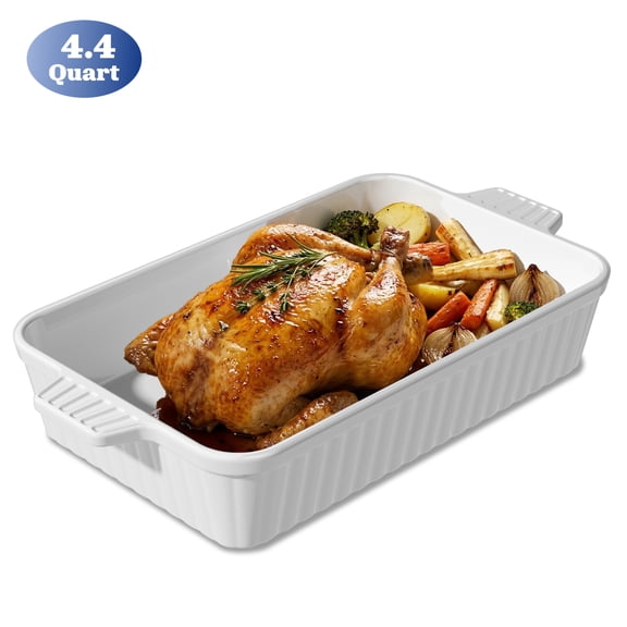 GPED 4.4 QT Baking Dish, 9x13 Inches Ceramic Bakeware for Oven, Rectangular Lasagna Pan Deep with Handles for Baking, Durable Microwave Oven Safe, Wedding Gift, Home Decor, White