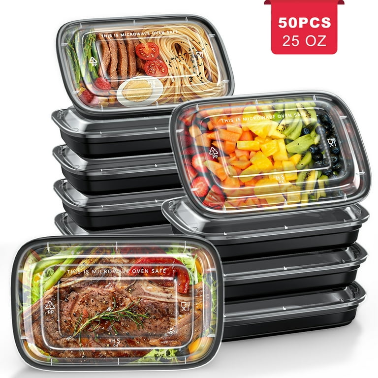 GPED 50 Pack Meal Prep Containers, 25oz Plastic Food Storage Containers  With Lids To Go Containers, Bento Box Reusable BPA Free Lunch Boxes