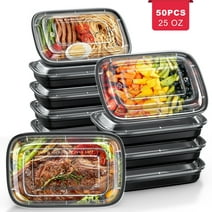 GPED 50 Pack Meal Prep Containers, 25oz Plastic Food Storage Containers With Lids To Go Containers, Bento Box Reusable BPA Free Lunch Boxes, Disposable Stackable, Microwave/Dishwasher/Freezer Safe