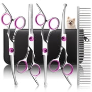 GPED 6 in 1 Dog Grooming Scissors Kit, Professional 4CR Stainless Steel & Heavy-duty Dog Scissors for Grooming w/ Safety Round Tips, Sharp & Study Pet Grooming Shears Kit for Dogs Cats PetsPink