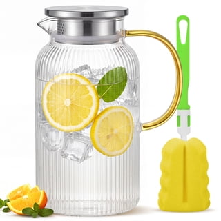 GPED 64 oz Glass Pitcher, Water Pitcher with Lid and Spout, 1.8L Glass Carafe for Fridge, Thickened Borosilicate Iced Juice Jugs for Cold and Hot Beverage, Easy Clean Heat Resistant Glass Jug