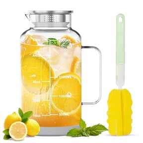 GPED 68 oz Water Pitcher with Lid and Spout, 2L Glass Water Carafe with Silicone Base and Precise Scale Line, Easy to Clean Thickened Borosilicate Glass Jug for Cold and Hot Beverage