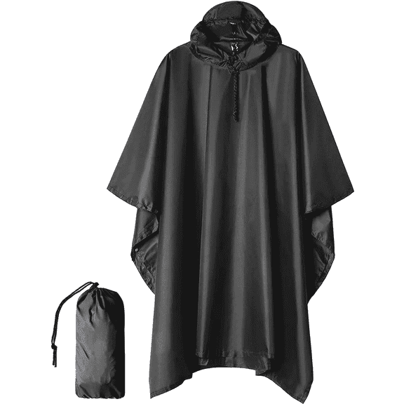 GPED Adult Hooded Rain Poncho, Waterproof Lightweight Reusable Unisex Raincoat, Emergency Outdoor Rain Jacket for Hiking Camping Travel Protection, Black