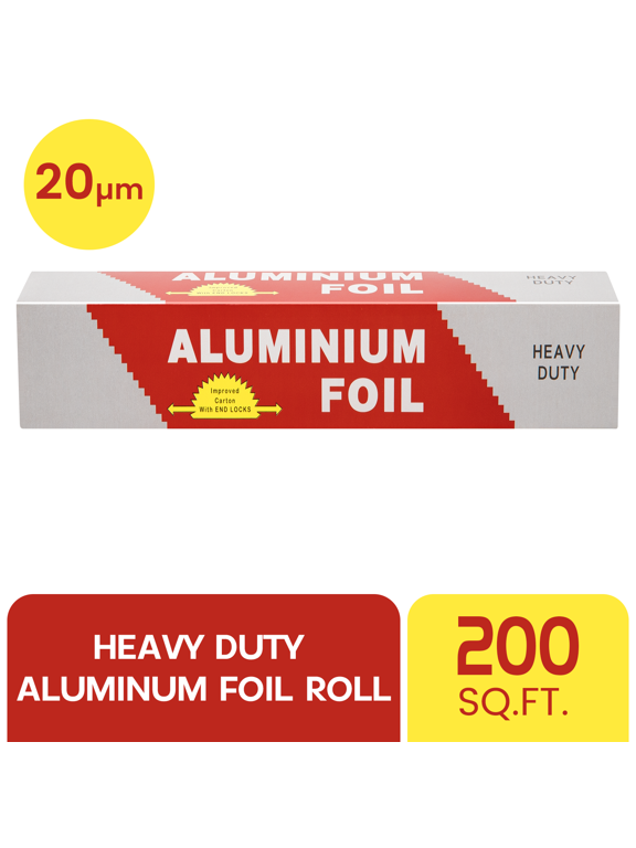 Aluminum Foil Wrap Heavy Duty Aluminum Foil Roll, 20um Thick Heavy Duty Foil with Serrated Cutter for Foil Packets and Home Cooking, 12 Inches Wide, 200 Sq. Ft