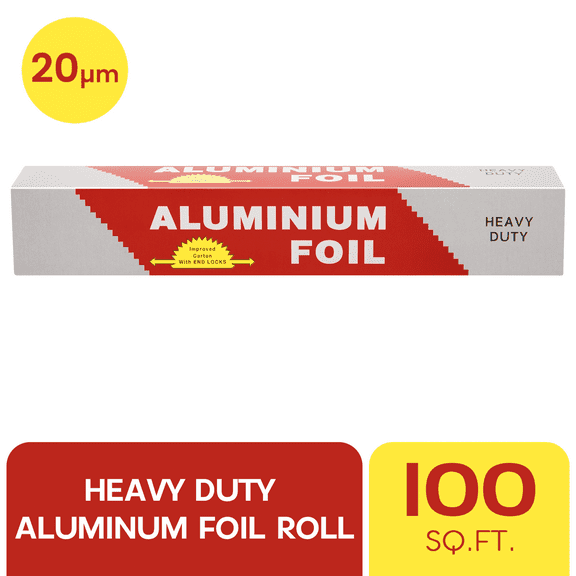 GPED Aluminum Foil Wrap Heavy Duty Aluminum Foil Roll, 20um Thick Heavy Duty Foil with Serrated Cutter for Foil Packets and Home Cooking, 12 Inches x 100FT, 100 Sq. Ft
