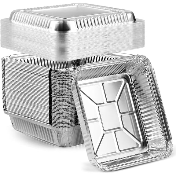 GPED Aluminum Pans with Clear Plastic Lids-20 Pack, 8x8 INCH Square Baking Cake Pans,Heavy Duty Foil Pans with Clear Plastic Lids for Cooking, Meal Prep, Storage & Takeout