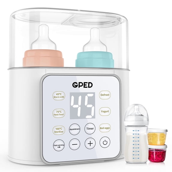 GPED Baby Bottle Warmer, 9-in-1 Fast Baby Food Heater & Defrost, Double Bottle Warmer with Appointment &Timer, BPA-Free, Accurate Temperature Control for Breastmilk & Formula, LCD Display