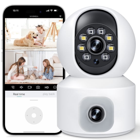 GPED Baby Monitor with Dual Cameras, 2K HD Wifi Cameras for Home Security/Baby Monitor/Pet Camera, 360° PTZ & Fixed Camera, Two-Way Audio, Motion Tracking&Full-Color Night Vision for Baby Pet Elderly