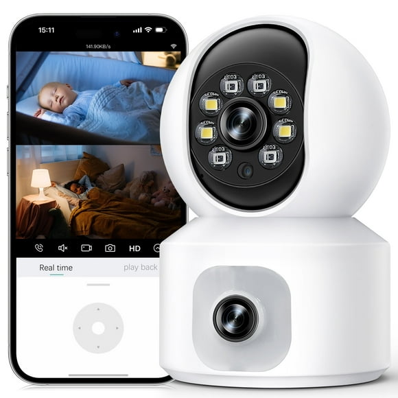 GPED Baby Monitor with Dual Cameras, 2K HD Wifi Cameras for Home Security/Baby Monitor/Pet Camera, 360° PTZ & Fixed Camera, Two-Way Audio, Motion Tracking &Full-Color Night Vision for Baby Pet Elderly
