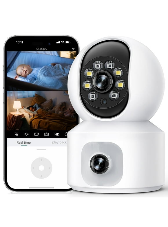 GPED Baby Monitor with Dual Cameras, 2K HD Wifi Cameras for Home Security/Baby Monitor/Pet Camera, 360° PTZ & Fixed Camera, Two-Way Audio, Motion Tracking &Full-Color Night Vision for Baby Pet Elderly