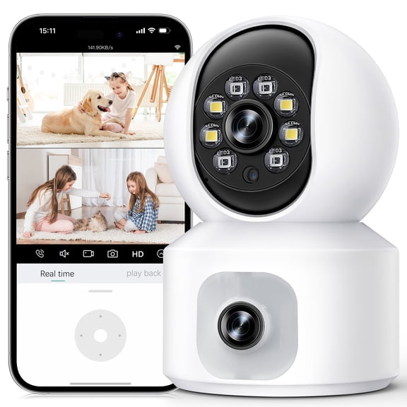 GPED Baby Monitor with Dual Cameras, 3K HD WiFi Security Camera W/ 360° PTZ & Fixed Camera,, Motion Tracking & Full-Color Night Vision for Baby Monitor/Pet Camera, 2-Way Audio for Baby Pet Elderly