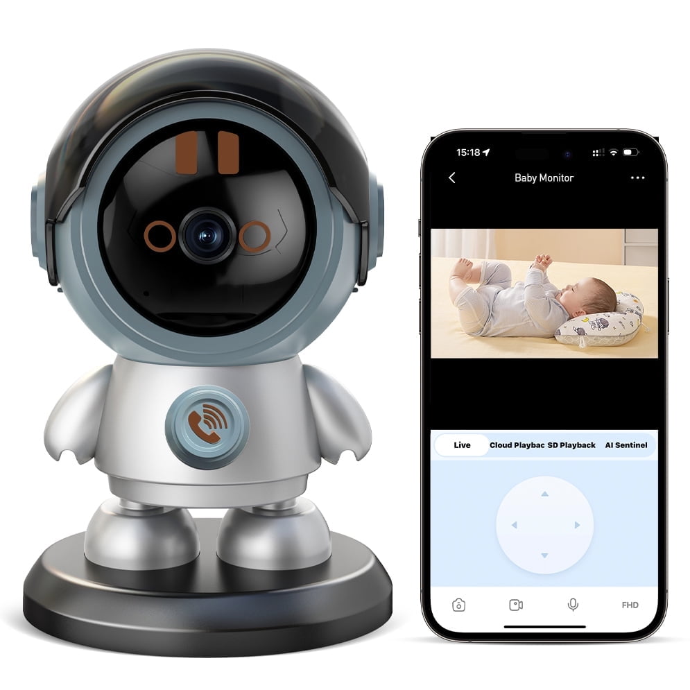 GPED Baby Monitor with One-Touch Call, 2k Security Camera Indoor 360-Degree for Home Security, Pet Camera with Night Vision & 2-Way Audio, Motion & Sound Detection for Baby and Pet, Support 5G