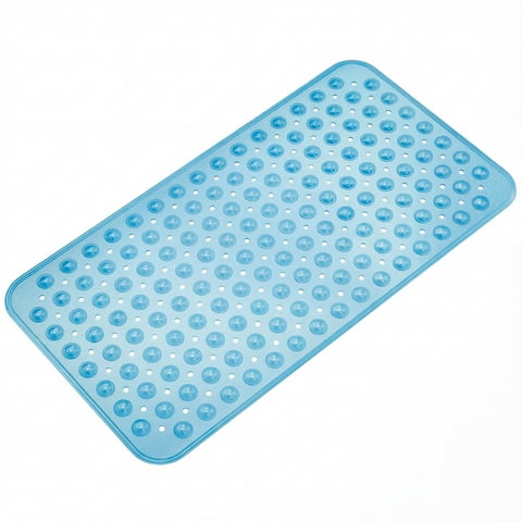 GPED BathTub Mat, Non-Slip Bath Mat, Machine Washable Shower Mat for Bathtub Floor Liner Mats with Suction Cups and Drain Holes, Clean and Soft on Feet, 27.6x15 Inch for Bathroom Floor, Clear Blue
