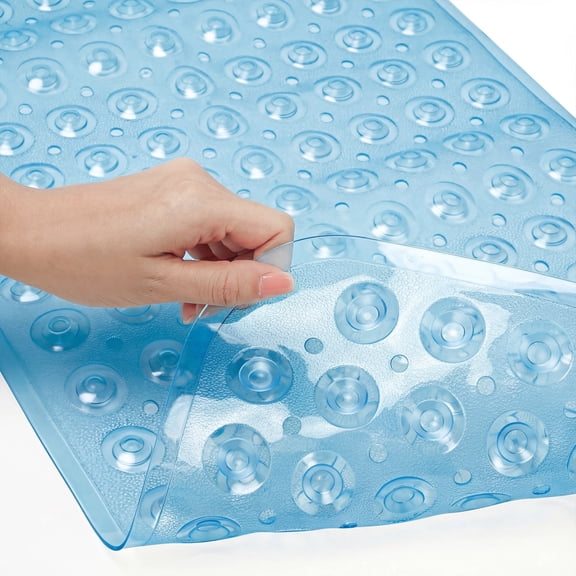 GPED Bathtub Mats for Shower Tub, Non Slip 34 x 21.7Inch Bath Mat with Drain Holes and Suction Cups, Machine Washable BathMat for Bathtub Floor Liner Mats with Suction Cups and Drain Holes,Clear Blue