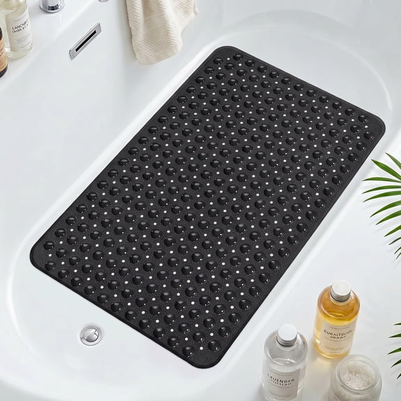 GPED Bathtub Mats for Shower Tub, Non Slip 34x21.7 Inch Bath Mat with Drain Holes and Suction Cups, Machine Washable BathMat for Bathtub Floor Liner Mats with Suction Cups and Drain Holes, Black