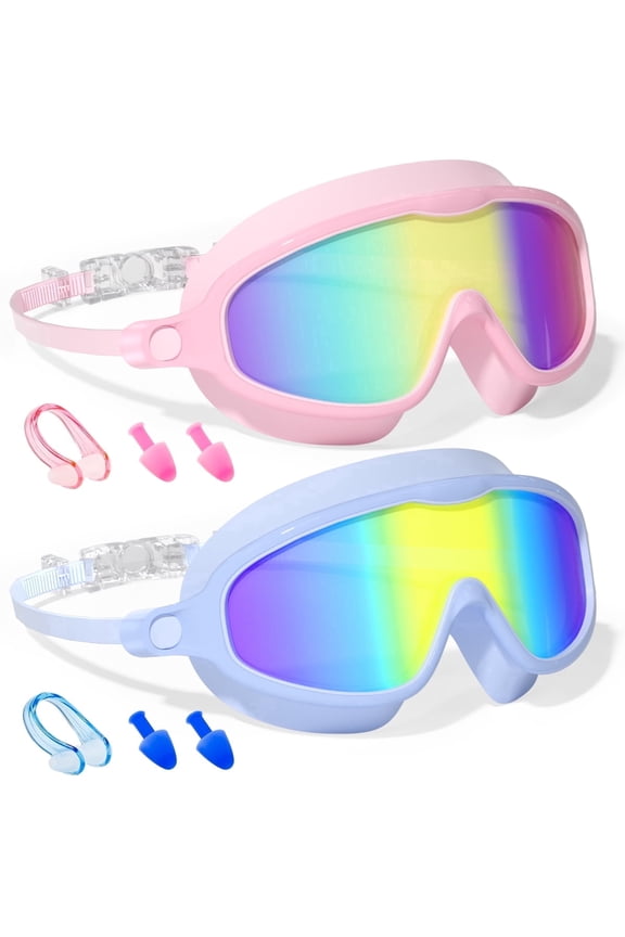 Kids Swim Goggle, 2 Pack Swimming Goggles, Anti-UV Anti-Fog No Leaking Swim Glasses for Children Age 4-14