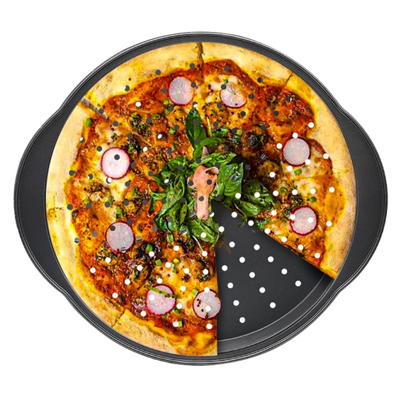 GPED Carbon Steel Pizza Pan, Non-stick Coated Oven-Safe Pizza Tray for Baking Homemade, Frozen & Leftover Pizza Slices, Durable Metal Pizza Sheet