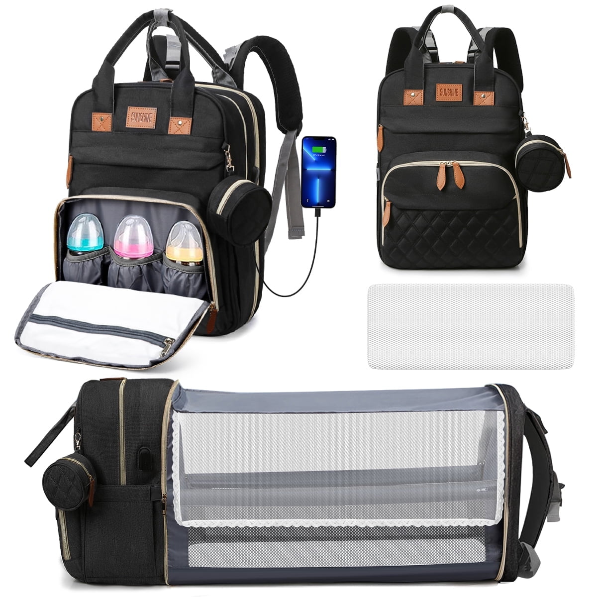 Walmart Coupons of Black Diaper Bag Backpack with Changing Station, USB Port, Large Capacity, Insulated, Waterproof, Travel-Friendly