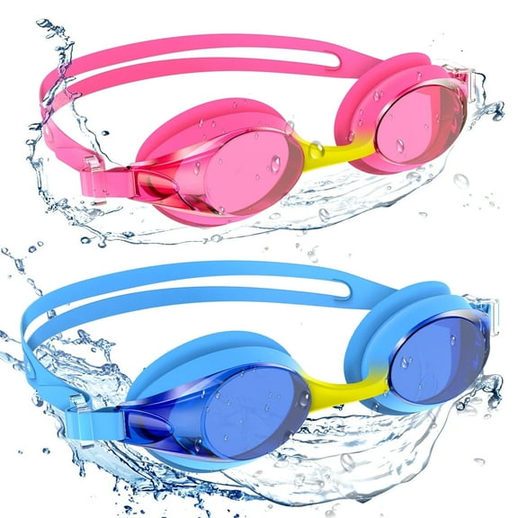GPED Kids Swim Goggle,2 Pcak Adjustable Swimming Goggles,Anti-Fog No Leaking Swim Glasses for Children Age 3-14(Dark Blue/Pink)