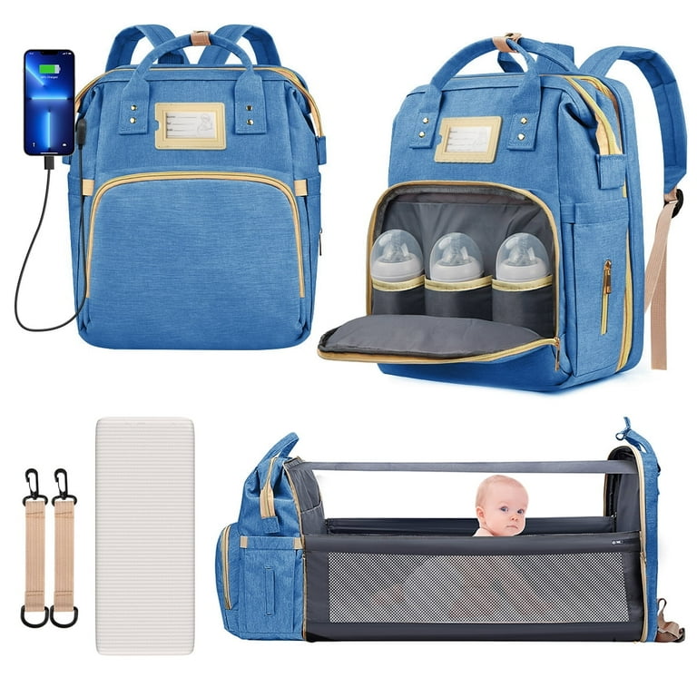 GPED Waterproof Diaper Bag Backpack with Foldable Crib, Insulated