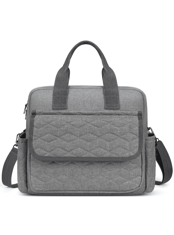 GPED Diaper Bag Tote, Large Capacity Baby Diaper Bag with 3 Insulated Pockets, Lightweight Travel Diaper Tote for Mom Dad, Double-Layer Work Bag for Breastfeeding Mom, Shoulder Mommy Bag(Gray)