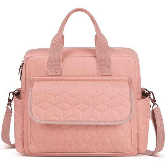 GPED Diaper Bag Tote, Large Capacity Baby Diaper Bag with 3 Insulated Pockets,Lightweight Travel Diaper Tote for Mom Dad, Double-Layer Work Bag for Breastfeeding Mom, Shoulder Mommy Bag, Unisex(Pink)