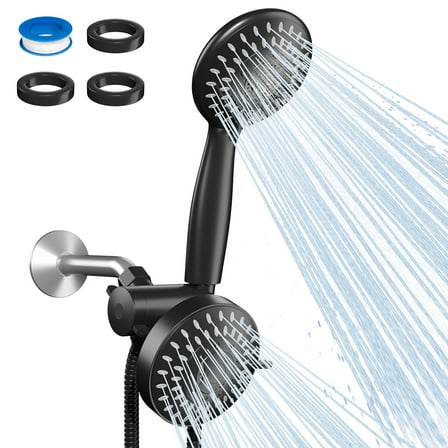 GPED Dual Shower Head Combo, Premium High Pressure 3-Way Rainfall Shower Combo with 35-Settings & Anti-Clog, Dual Shower Head with 60" Stainless Steel Hose & Durable Nozzles, Matte Black