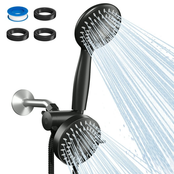 GPED Dual Shower Head Combo, Premium High Pressure 3-Way Rainfall Shower Combo with 35-Settings & Anti-Clog, Dual Shower Head with 60" Stainless Steel Hose & Durable Nozzles, Matte Black