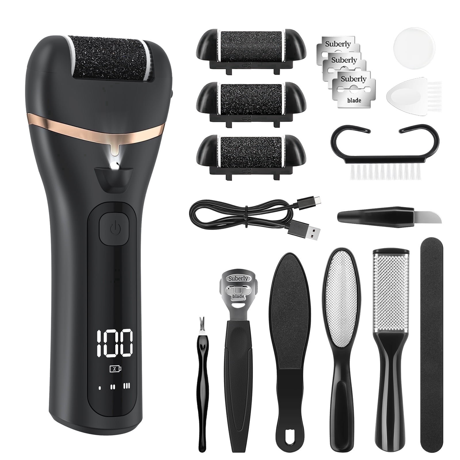 GPED Electric Callus Remover, 18 in 1 Foot Callus Remover Kit W/ 3 Speed, 3 Roller Heads Waterproof Pedicure Tools for Feet, Rechargeable Foot Scrubber for Crack Dead Skin,Professional Foot File
