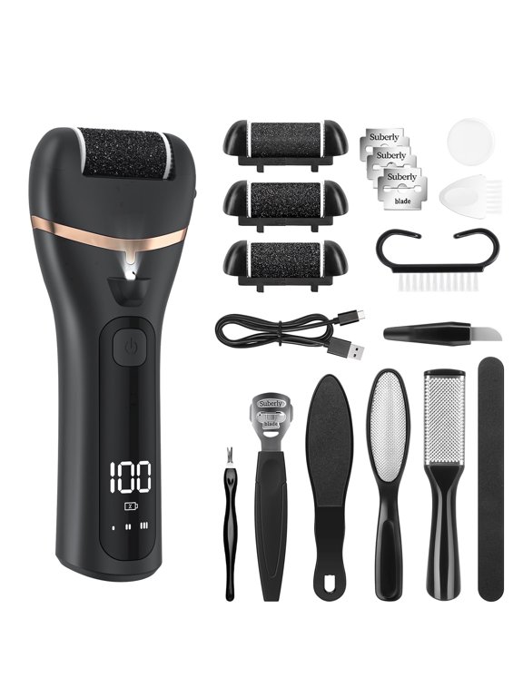 Electric Callus Remover, 18 in 1 Foot Callus Remover Kit W/ 3 Speed, 3 Roller Heads Waterproof Pedicure Tools for Feet, Rechargeable Foot Scrubber for Crack Dead Skin,Professional Foot File