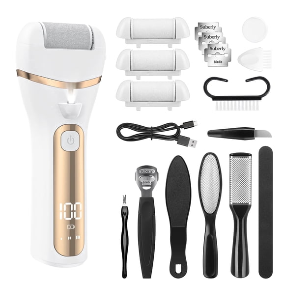 GPED Electric Callus Remover, 18 in 1 Foot Callus Remover Kit W/ 3 Speed, 3 Roller Heads Waterproof Pedicure Tools for Feet, Rechargeable Foot Scrubber for Crack Dead Skin,Professional Foot File