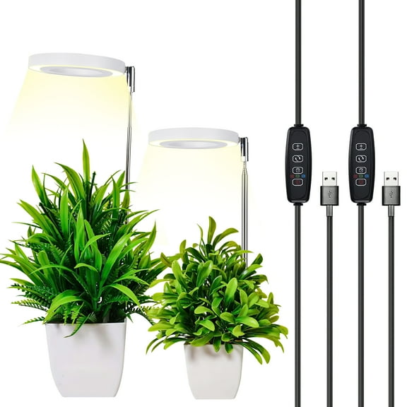 GPED Grow Light, LED Plant Light for Indoor Plants Growing, Full Spectrum Desk Growth Lamp w/ 10 Dimmable Levels & Automatic Timer(3/9/12Hrs) ,Height Adjustable, Ideal for Small Plants, 2 Pcs,White