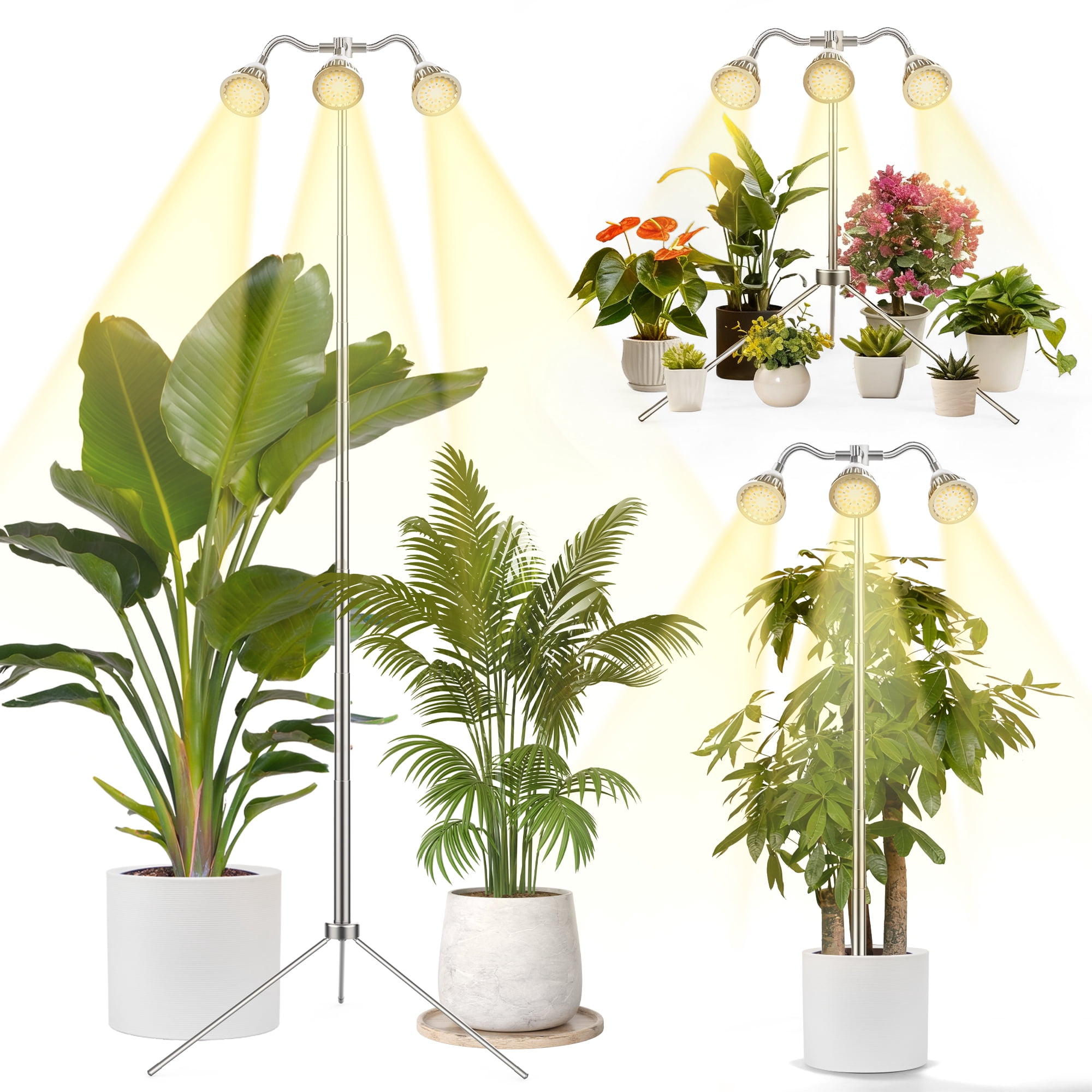 GPED Grow Lights for Indoor Plants, Full Spectrum 3-Heads Plant