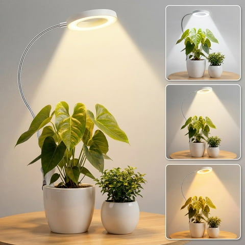 GPED Grow Lights for Indoor Plants, Pot Clip LED Plant Lights with 10-Level Dimmable, Full Spectrum Plant Growing Lamp with Auto On/Off Timer (3/9/12 Hrs) for Succulents, Small Plant, White(1 Pack)