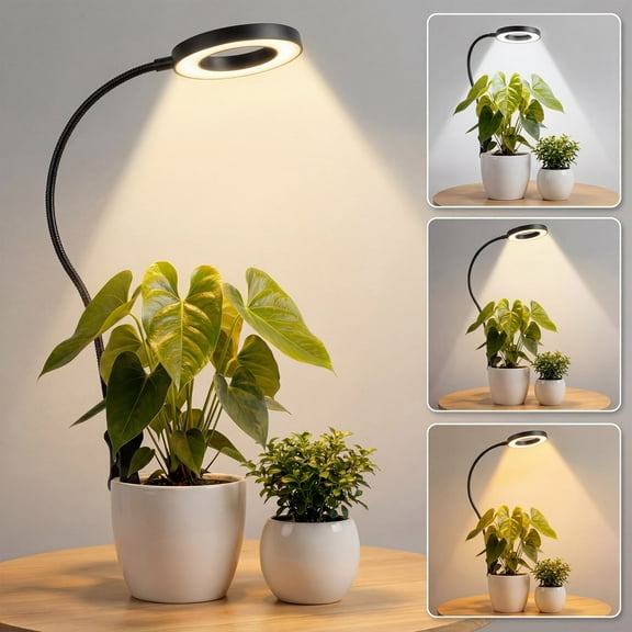GPED Grow Lights for Indoor Plants, Pot Clip LED Plant Lights with 10-Level Dimmable, Full Spectrum Plant Growing Lamp with Auto On/Off Timer (3/9/12 Hrs) for Succulents, Small Plant, Black(1 Pack)