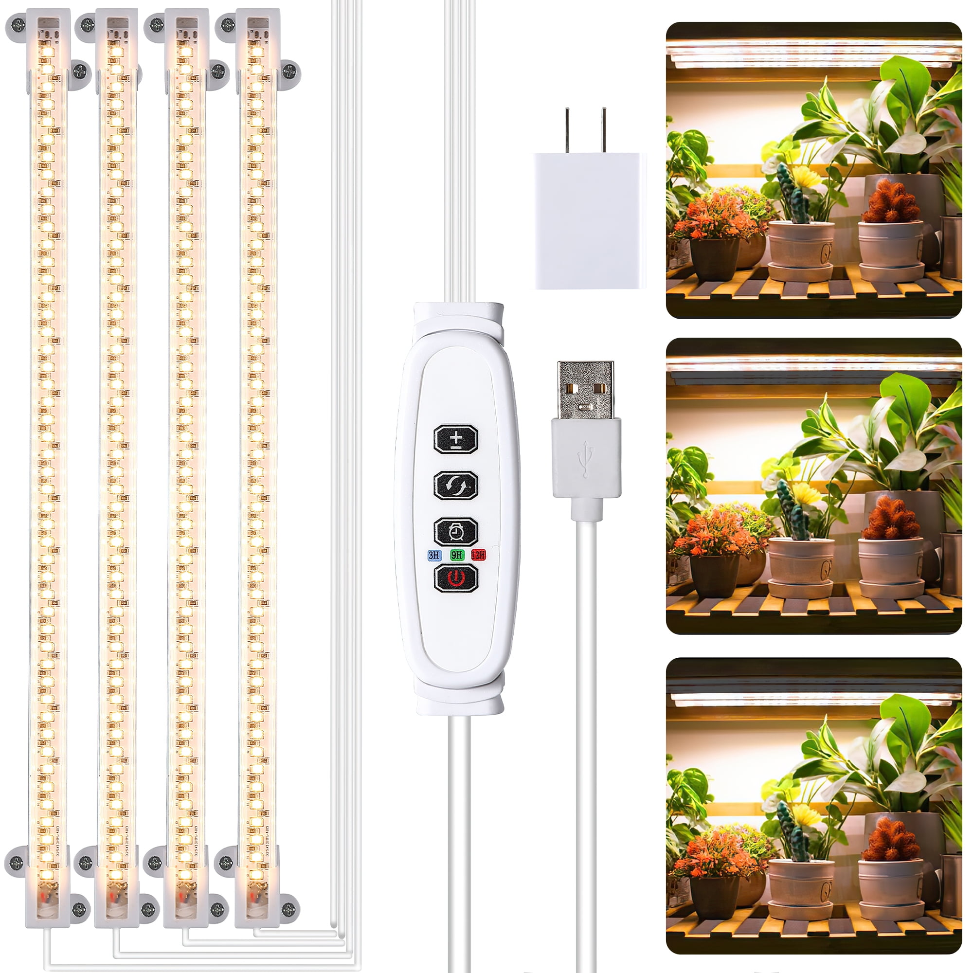 GPED Grow Lights, LED Plant Growing Lamp, 3000K Full Spectrum Grow Light Strips for Indoor Plants with 3/9/12H Auto Timer & 10 Dimmable Levels, LED Growth Light for Green House, Seedlings, Hydroponic