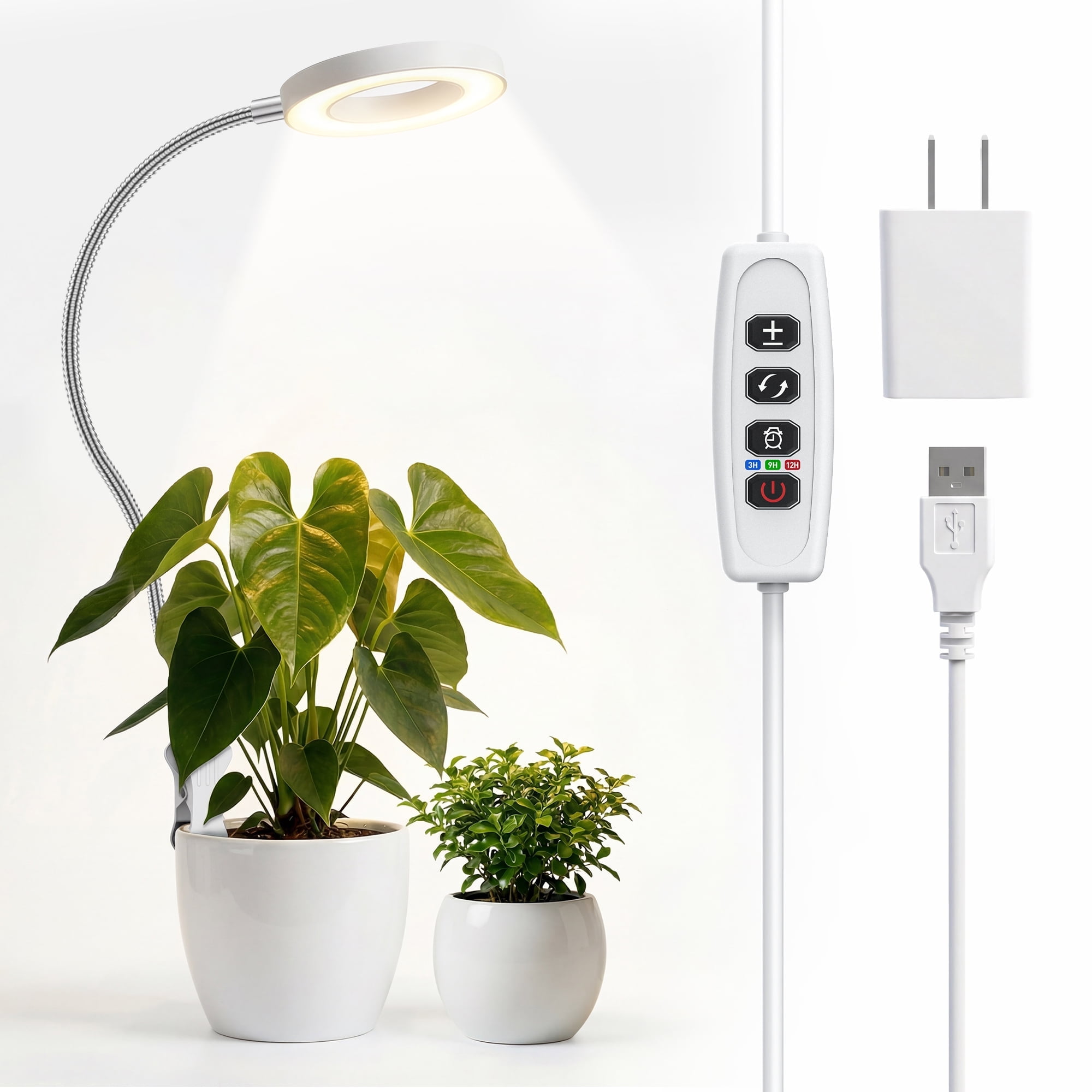 GPED Grow Lights, Pot Clip LED Plant Light with 360Gooseneck for Indoor  Plants, Full Spectrum Plant Growing Lamp w/ 10-Level Dimmable & Auto On/Off  Timer (3/6/12 Hrs) for Small Plant,White(1 Pack) -