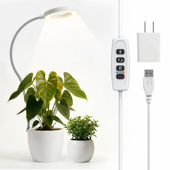 GPED Grow Lights, Pot Clip LED Plant Light with 360°Gooseneck for Indoor Plants, Full Spectrum Plant Growing Lamp w/ 10-Level Dimmable & Auto On/Off Timer (3/6/12 Hrs) for Small Plant,White(1 Pack)