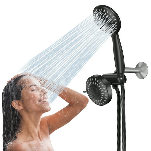 GPED High Pressure Dual Shower Head Combo, Premium 3 in 1 Handheld Shower Head Combo w/ 35 Settings & 60" Stainless Steel Hose, 3-Way Rainfall Showerhead with Durable Nozzles & Anti-Clog,Matte Black