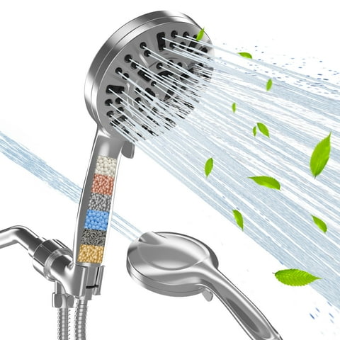 GPED High Pressure Filtered Shower Head with Handheld - 10 Functions & 2 Built-in Power Wash, 5 inches Detachable Showerhead Set w/ 60 inches Stainless Steel Hose & Adjustable Bracket-Polished Chrome