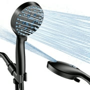 GPED High Pressure Shower Head, 7-Mode Handheld Shower Head, Anti-Clog Nozzles, Built-in Pause Mode & 2 Power Wash, High Flow Shower Head with Wall/Overhead Brackets &59" Stainless Steel Hose, Black