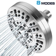 GPED High Pressure Shower Head, 8-Mode High Flow Fixed Showerhead with Adjustable Metal Swivel Ball Joint, Anti-Clogging Silicone Nozzles & Luxury Polished Chrome 5.2inch Round & 2.5 GPM