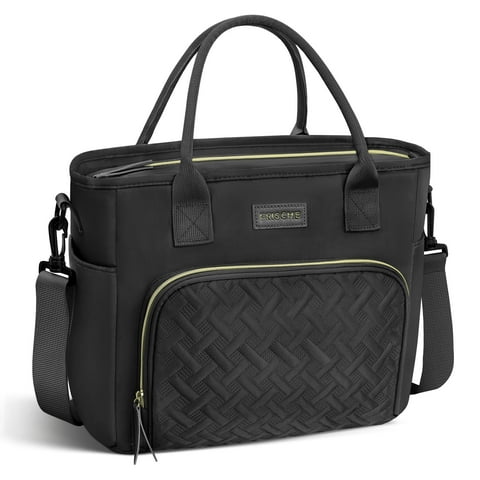 GPED Insulated Lunch Bag for Women, Extra Large Lunch Box w/ Removable Shoulder Strap, Leak Proof Lunch Tote Bag with Side Pockets, Reusable Lunch Bag for Work, Hiking, Picnic, Camping, Beach(Black)