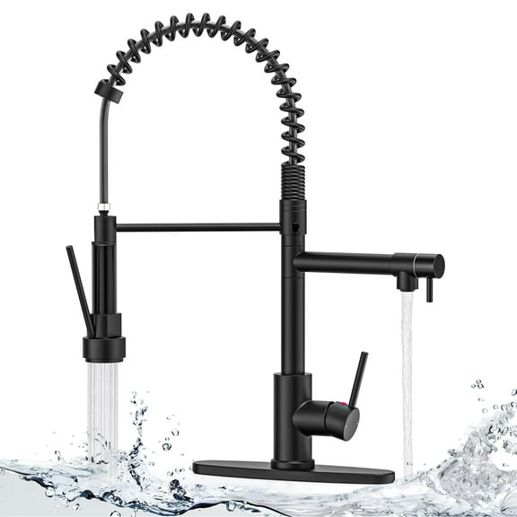 GPED Kitchen Faucet with 2 Function Sprayer, Kitchen Sink Faucet with Pull Down Sprayer, SUS304 Stainless Steel&Double-Headed, Spring Single Handle High Arc Kitchen Faucet for RV Bar, Matte Black