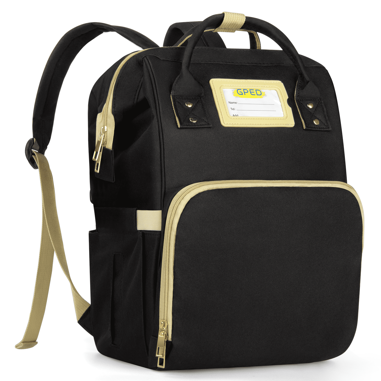 GPED Large Capacity Multifunction Diaper Bag Backpack with Insulated Pockets, Black