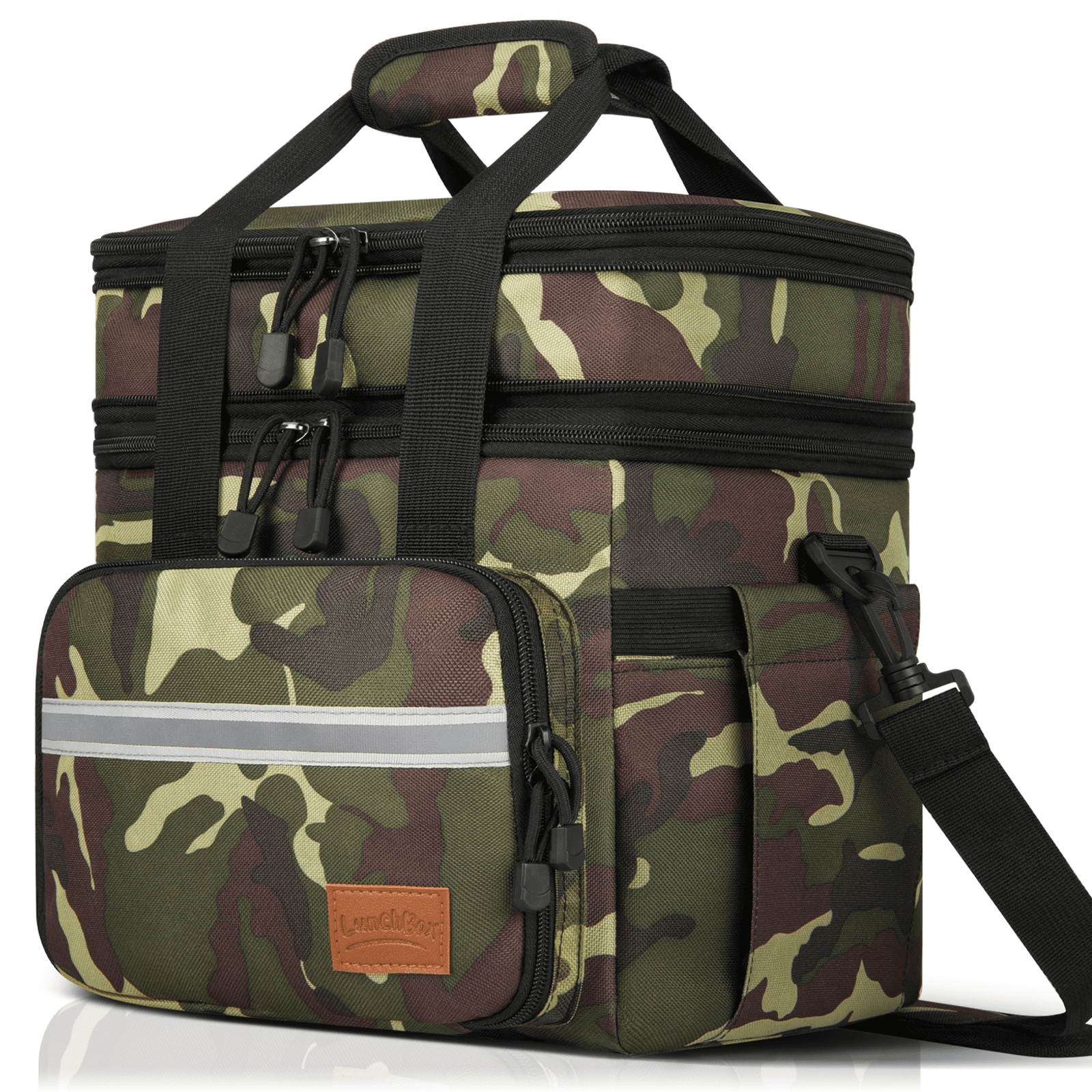 GPED Large Tactical Lunch Box for Men, 24L Expandable Insulated Lunch Cooler bag with Shoulder Strap, Lightweight Leak-proof Lunch Tote Bag W/ Side Pockets, Suit for Work, School, Picnic(Green Camo)