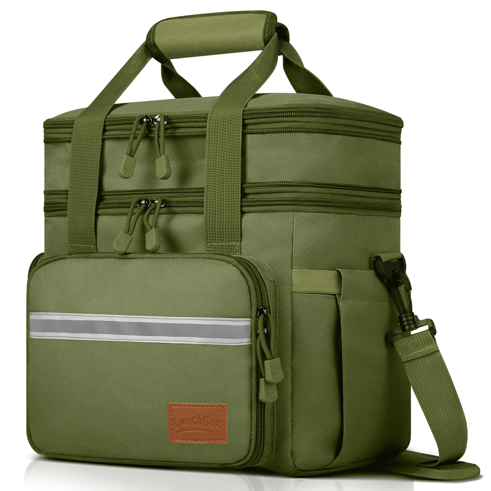 GPED Large Tactical Lunch Box for Men, 24L Expandable Insulated Lunch Cooler bag with Shoulder Strap, Lightweight Leak-proof Lunch Tote Bag W/ Side Pockets, Suit for Work, School, Picnic(Green)