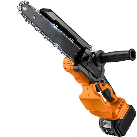 GPED Mini Chainsaw Cordless, 8-Inch & 6-Inch Brushless Electric Chainsaw with 2 Batteries, Portable Handheld Chain Saw Battery Powered for Tree Trimming, Wood Cutting, Branch Pruning & Garden, Orange