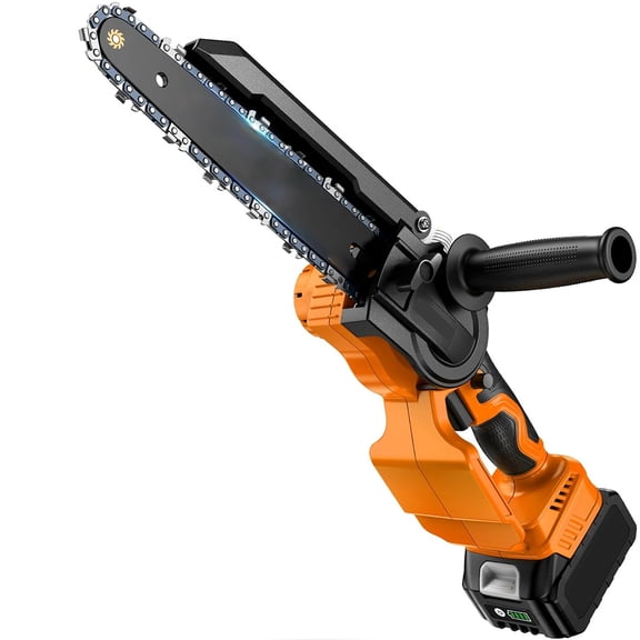 GPED Mini Chainsaw Cordless, 8-Inch & 6-Inch Brushless Electric Chainsaw with 2 Batteries, Portable Handheld Chain Saw Battery Powered for Tree Trimming, Wood Cutting, Branch Pruning & Garden, Orange