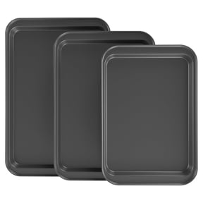 GPED Nonstick Carbon Steel Baking Sheet Set, 3-Piece Stackable Cookie Sheet Bakeware Set, 19/17/15 Inch, Carbon Steel BPA Free Cooking and Baking Trays for Cakes and Cookies, Oven Safe (450°F), Gray